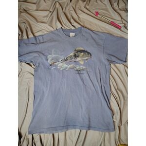 Vintage 80s Okoboji Fishing T-Shirt Men's XL Blue Nature Lake USA Single Stitch